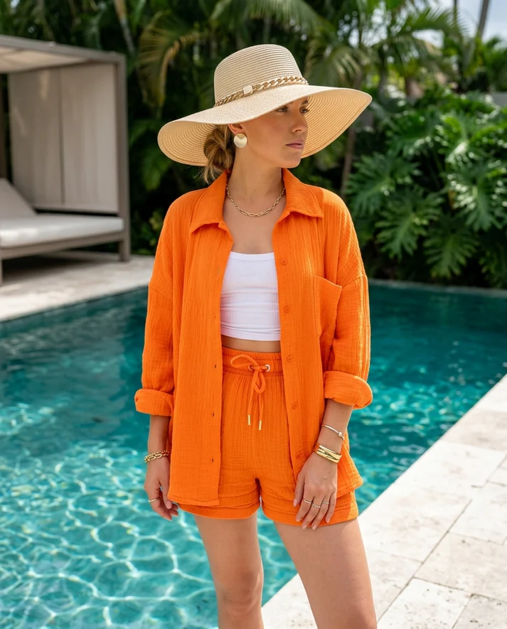 Ensemble short et chemise pour femme